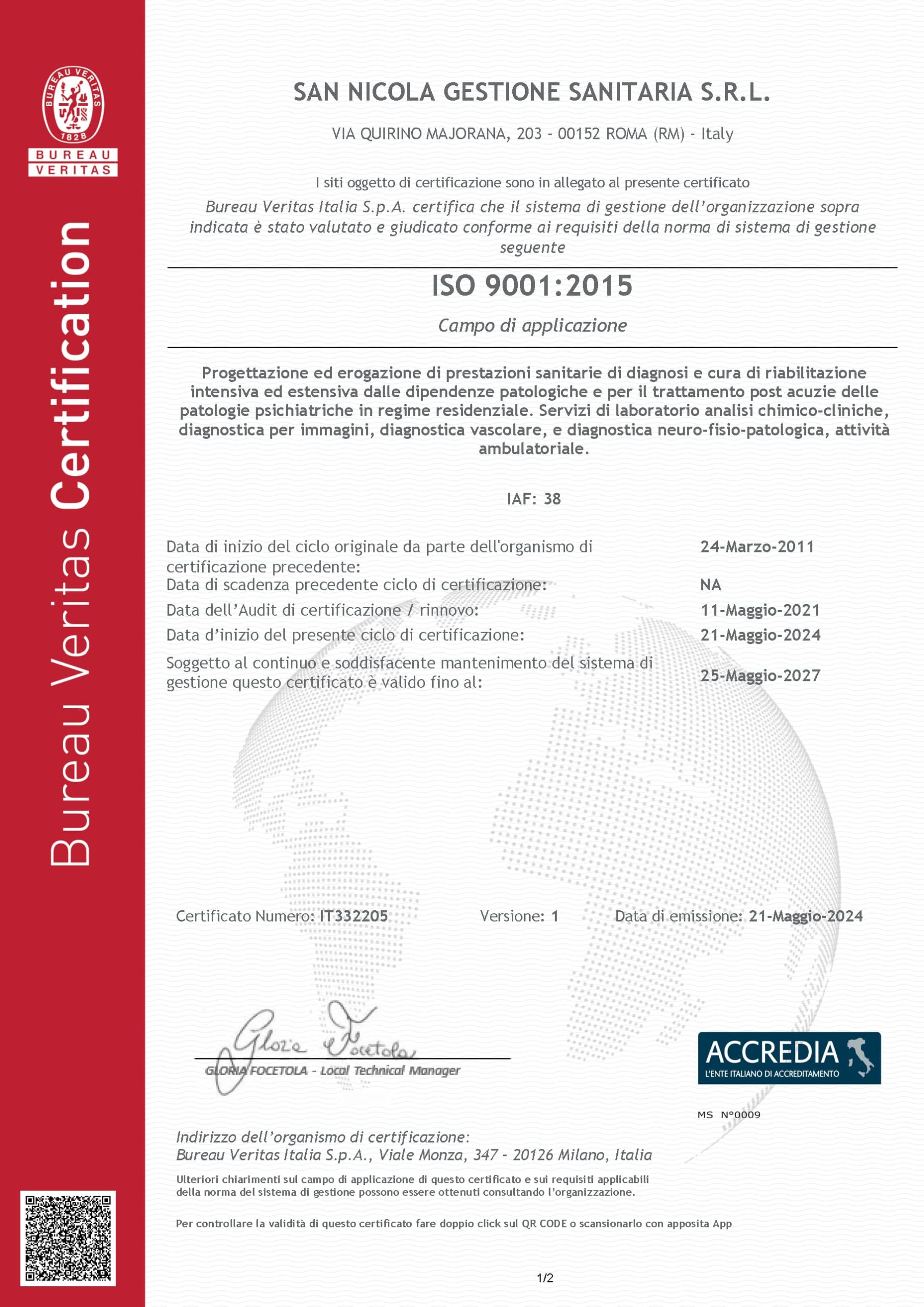 2024 certificate it332205 bureau veritas san nicola gestione sanitaria srl iso 9001 pagina 1 scaled 1
